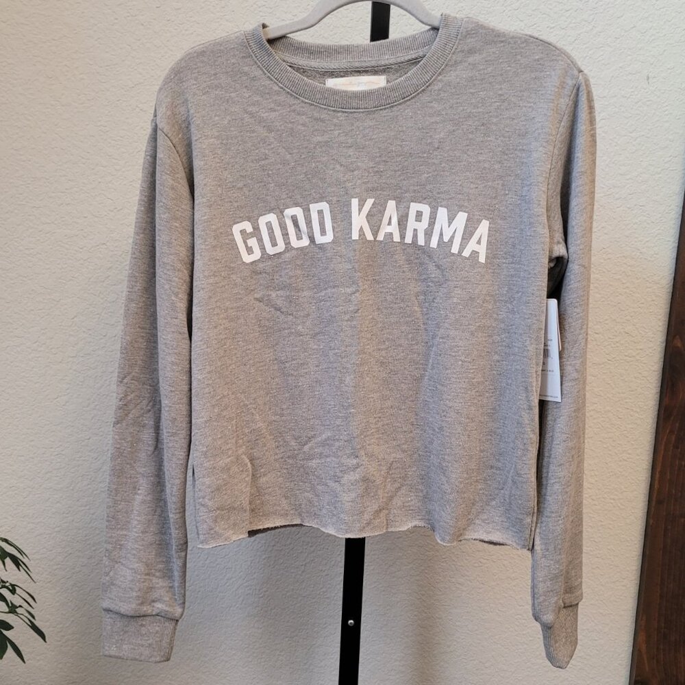 Spiritual Gangster Gray "Good Karma" Cropped Sweatshirt